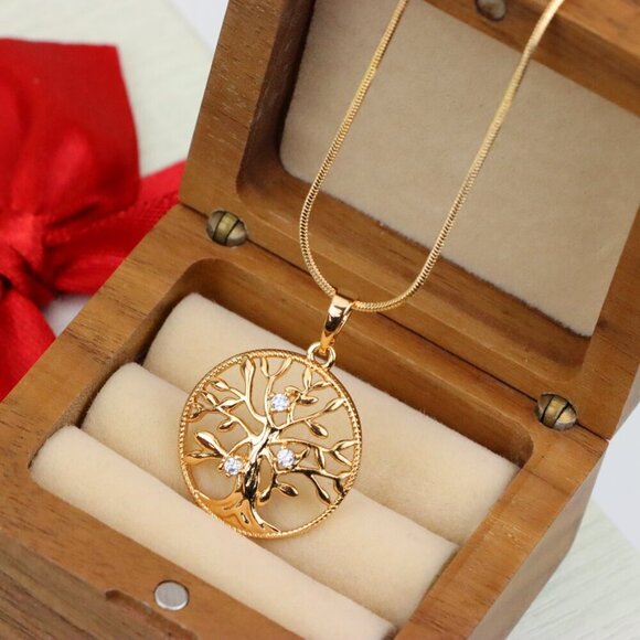 "Elegant Tree of Life Rose Gold Pendant with Crystal Accents, XPPT1197 - Picture 8 of 13